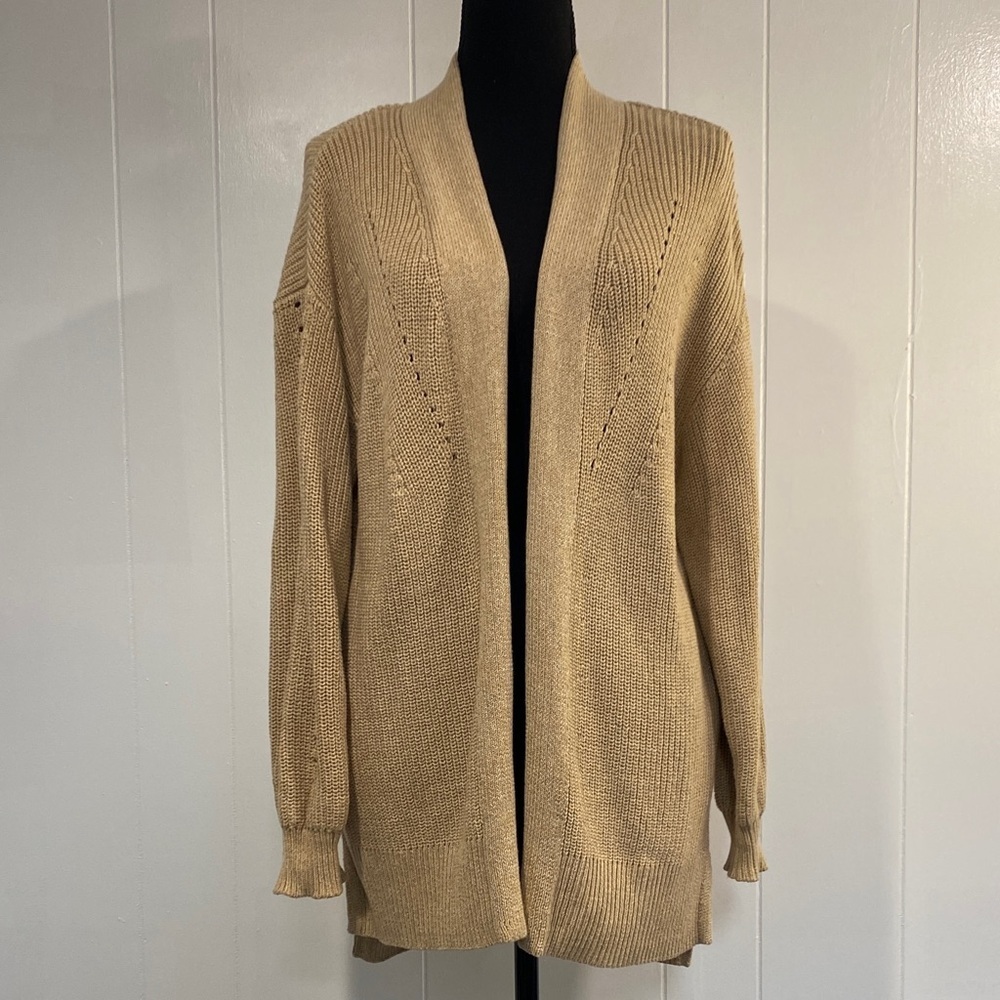 Cotton Cardigan Open Front Fully Fashioned Knit Neutral Capsule Normcore Small